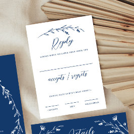 Rustic Elegant Navy Blue Wildblomma Bröllop OSA Kort