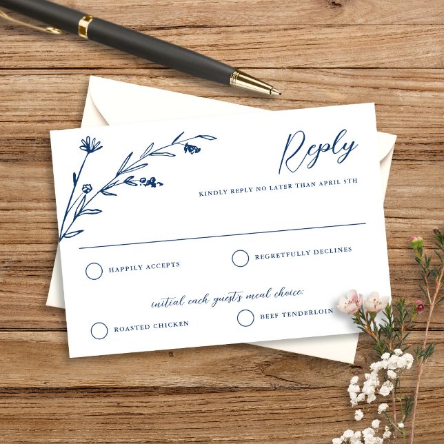 Rustic Elegant Navy Blue Wildblomma Bröllop OSA Kort (Skapare uppladdad)