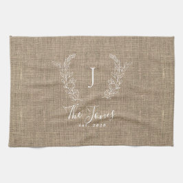 Rustic elegant personlig-familjens monogram namn kökshandduk