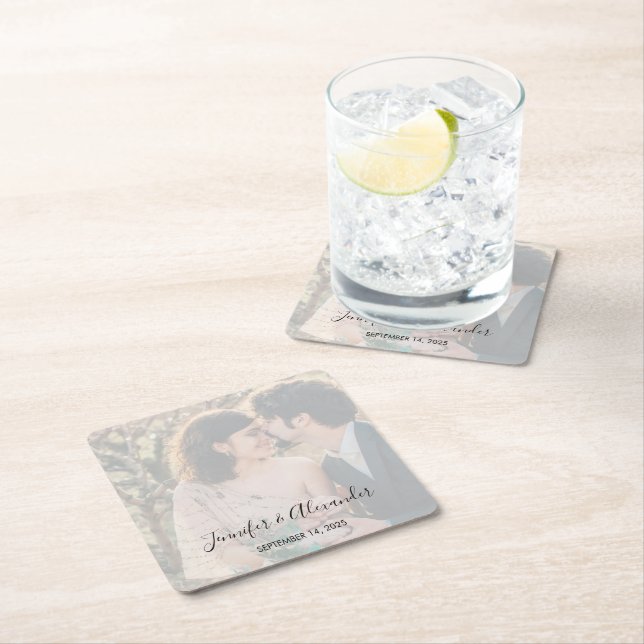 Rustic elegant photo boho wedding underlägg papper kvadrat (Insitu)