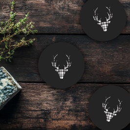 Rustic Elegant Plaid Deer Christmas  Underlägg Papper Rund
