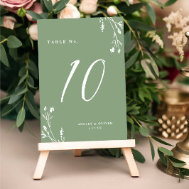 Rustic Elegant Sage Grönt Wildblommor Boho Bröllop Bordsnummer