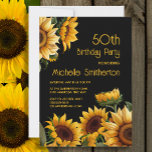 Rustic Elegant Solblommor Svart 50:e födelsedagen Inbjudningar<br><div class="desc">Rustic,  elegant 50:e födelsedagsfest inbjudan med gult solblommor mot svart bakgrund. Kontakta mig om du behöver hjälp med dina anpassningar eller om du vill be om ytterligare matchning eller samordning av Zazzle-produkter för firande.</div>