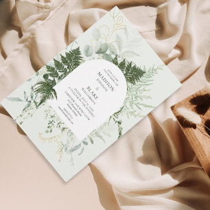 Rustic Elegant Vild Forest Fern Greenery Bröllop Inbjudningar