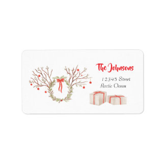 Rustic elegant watercolor Christmas return address Adressetikett