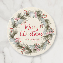 Rustic Elegant Watercolor Christmas Wreath Gåvor Etiketter