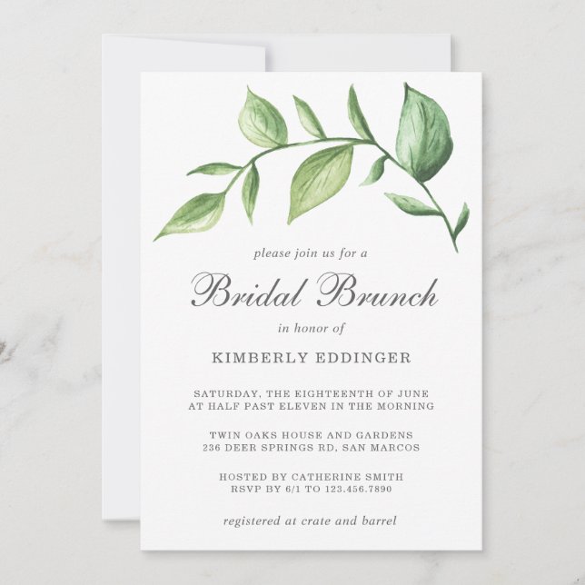 Rustic Elegant Watercolor Greenery Möhippa Brunch Inbjudningar (Framsida)