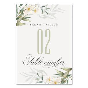 Rustic Elegant White Greenery Blommigt Bröllop Bordsnummer