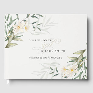 Rustic Elegant White Greenery Blommigt Bröllop Gästböcker
