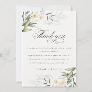 Rustic Elegant White Greenery Blommigt Bröllop Tack Kort