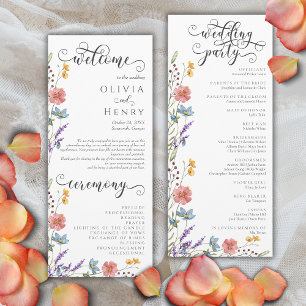 Rustic Elegant Wildblommor Garden Wedding Programm Program