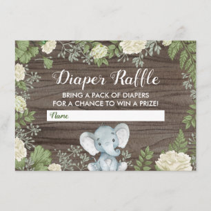 Rustic Elephant Baby Shower Greenery Diaper Raffle Tilläggskort