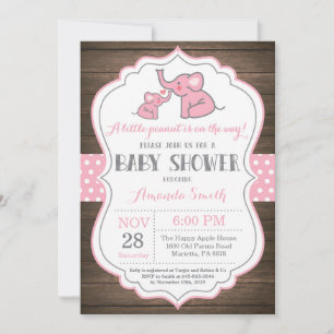 Rustic Elephant Baby Shower-Rosa Inbjudningar