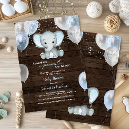 Rustic Elephant Boy Balloons Baby Shower Inbjudningar