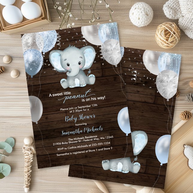 Rustic Elephant Boy Balloons Baby Shower Inbjudningar (Rustic Elephant Boy Balloons Baby Shower Invitation
)