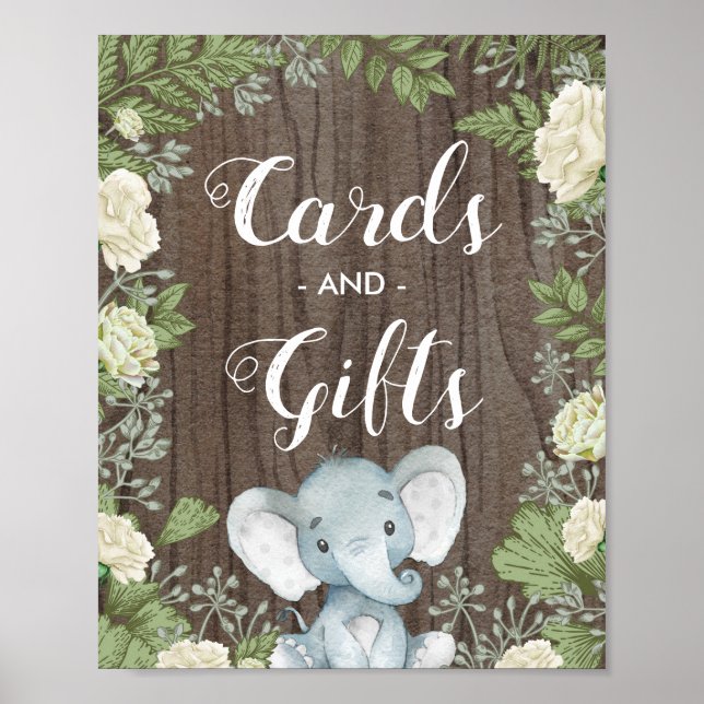 Rustic Elephant Cards Gifts/Botanical Greenery Poster (Framsidan)