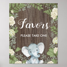 Rustic Elephant Favors / Botanical Grey Party Poster