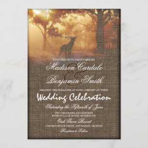 Rustic Elk Woodland Burlap Skriv ut Bröllopsinbjud Inbjudningar