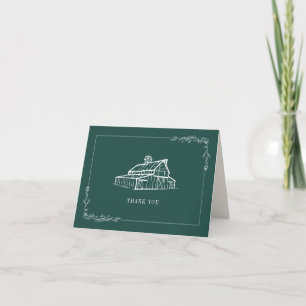 Rustic Emerald Barn Farm Bröllop Tack Kort