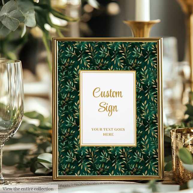 Rustic Emerald Grönt Guld Eucalyptus Anpassningsba Poster (Rustic Emerald Green Gold Eucalyptus Custom Sign)