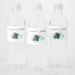 Rustic Emerald Grönt & Sage Ro Bröllop Vattenflaskor Etikett