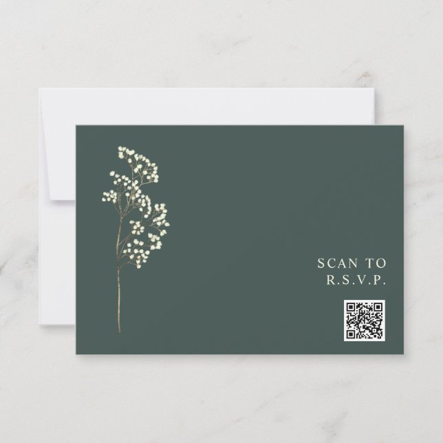 Rustic Emerald Gypsophila QR Code Bröllop OSA Kort (Framsida)