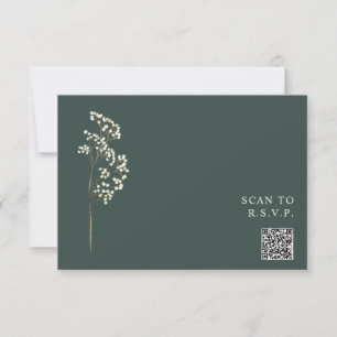 Rustic Emerald Gypsophila QR Code Bröllop OSA Kort
