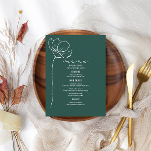 Rustic Emerald Line Art Flower Bröllop Meny