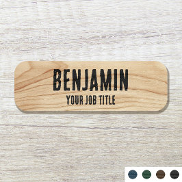 Rustic Employee Woodgrain Black Company Personal Namnbricka