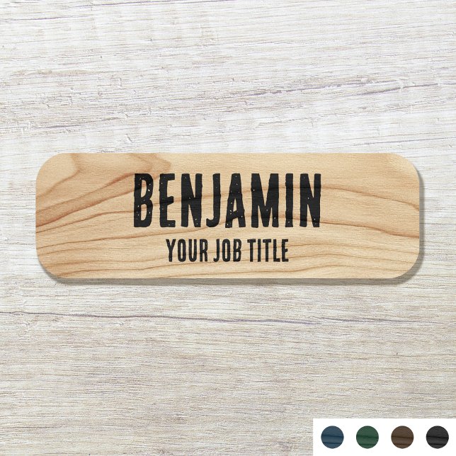 Rustic Employee Woodgrain Black Company Personal Namnbricka (Skapare uppladdad)
