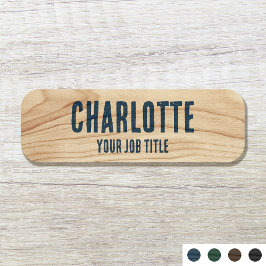 Rustic Employee Woodgrain Blue Company Personal Namnbricka