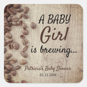 Rustic En baby bryggs flicka kaffe baby shower Fyrkantigt Klistermärke