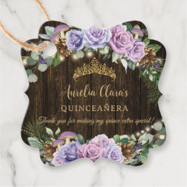 Rustic Enchanted Forest Lila Blommigt Quinceañera Gåvor Etiketter