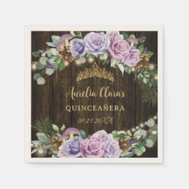 Rustic Enchanted Forest Lila Blommigt Quinceañera Pappersservett