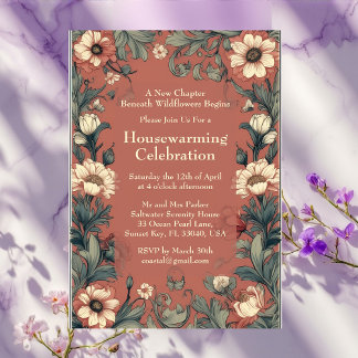 Rustic English Cottage William Morris Housewarming Inbjudningar