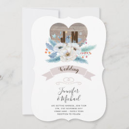 Rustic Engraved Wood Heart Monogram Blommigt fall Inbjudningar