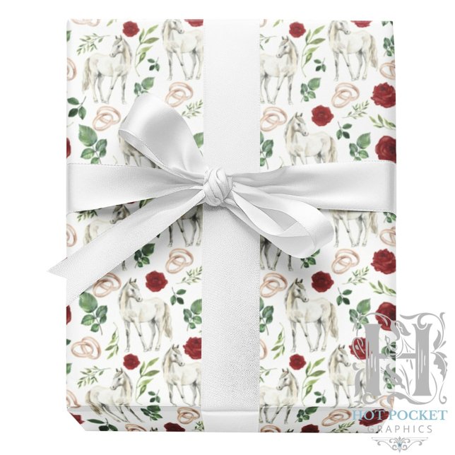 Rustic Equestrian Floral Red Wrapping Paper Presentpapper (Skapare uppladdad)