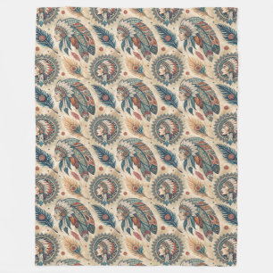 Rustic Ethnic Blanket med feta stamfilmer Fleecefilt