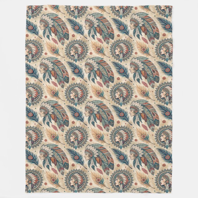 Rustic Ethnic Blanket med feta stamfilmer Fleecefilt (Framsidan)