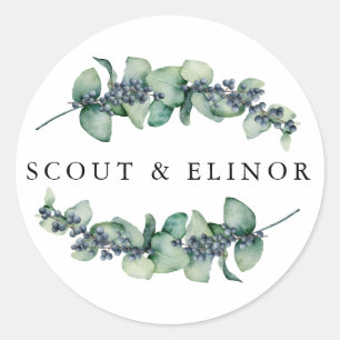 Rustic Eucalyptus Berry Wedding Favor Seal Runt Klistermärke