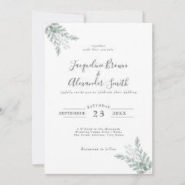 Rustic Eucalyptus Calligraphy Bröllop Inbjudningar