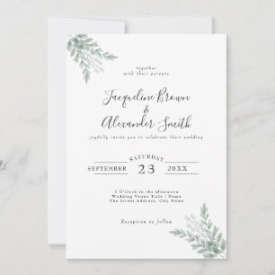 Rustic Eucalyptus Calligraphy Bröllop Inbjudningar