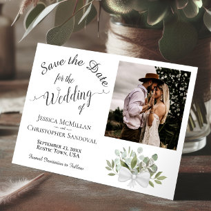 Rustic Eucalyptus Calligraphy & Photo Bröllop Spara Datumet