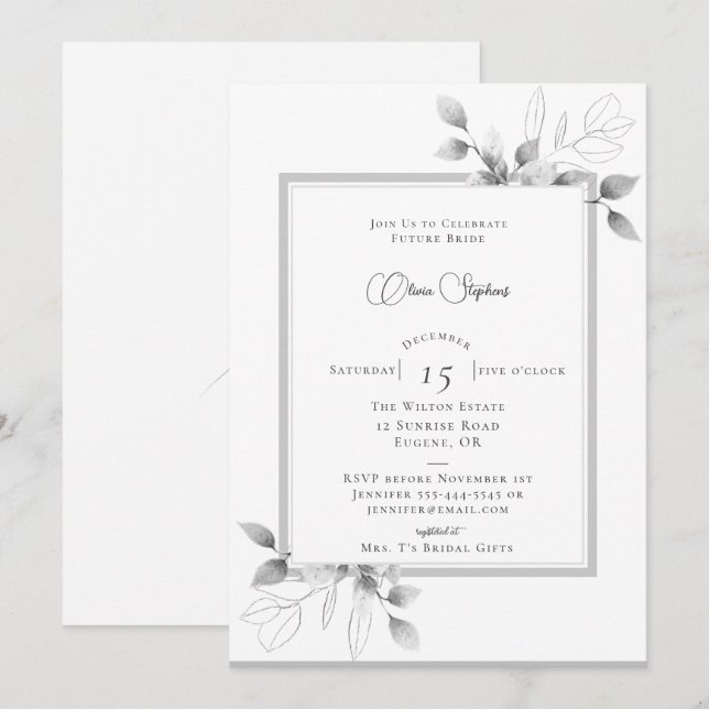 Rustic Eucalyptus Calligraphy Winter Möhippa Inbjudningar (Fram/baksida)