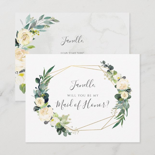 Rustic Eucalyptus Cream Ro BE Maid of honor Inbjudningar (Fram/baksida)