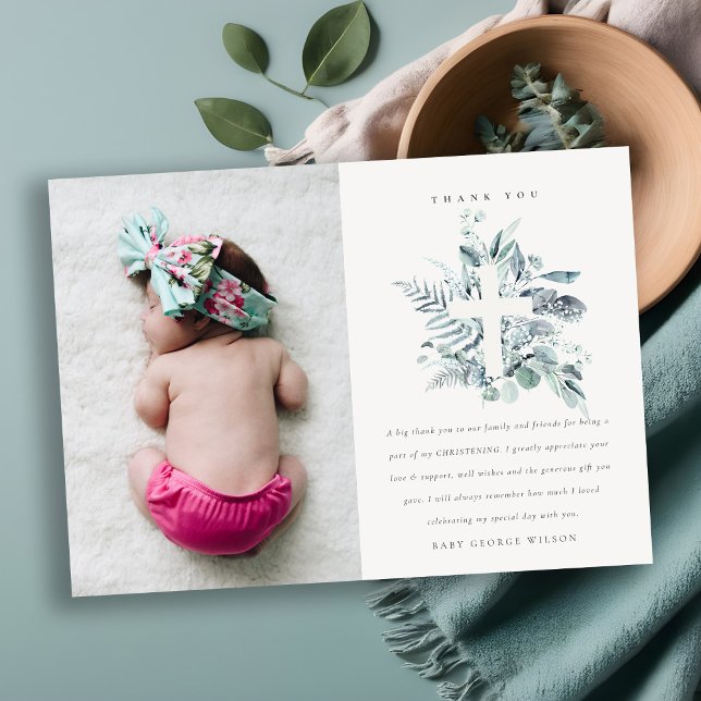 Rustic Eucalyptus Fauna Kor Photo Christening Tack Kort (Skapare uppladdad)