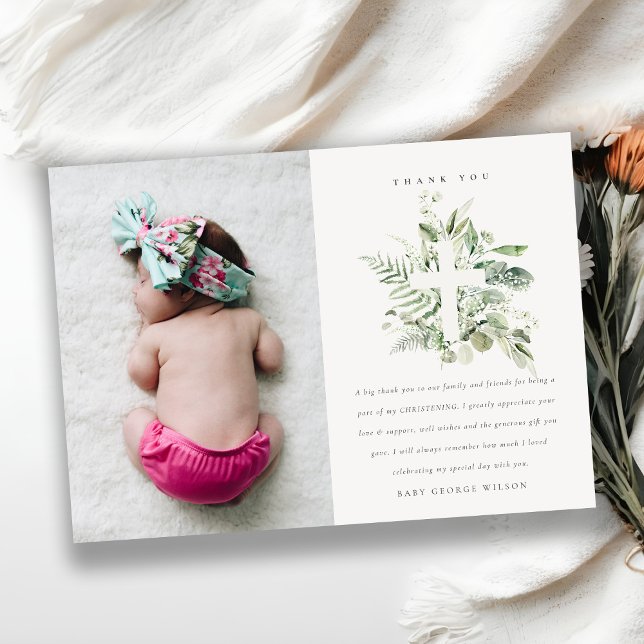 Rustic Eucalyptus Fauna Kor Photo Christening Tack Kort (Skapare uppladdad)