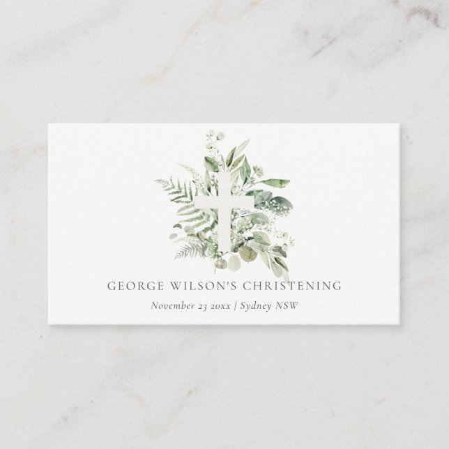 Rustic Eucalyptus Fern Foliage Kor Christening Placeringskort (Framsida)