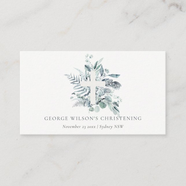 Rustic Eucalyptus Fern Foliage Kor Christening Placeringskort (Framsida)