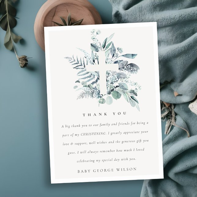 Rustic Eucalyptus Fern Foliage Kor Christening Tack Kort (Skapare uppladdad)